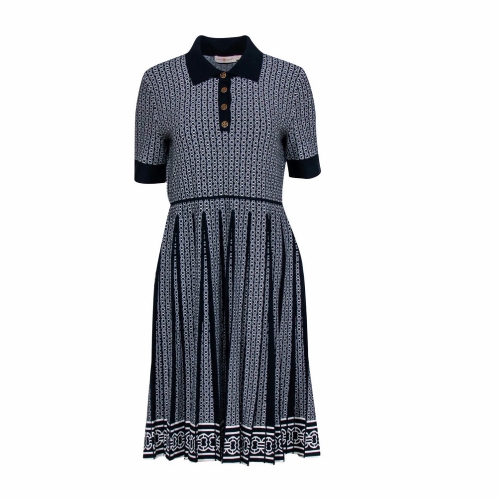 tory burch gemini link collared dress navy blue white large